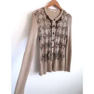 BLUMARINE Bead Sequin Rib Knit Cashmere Cardigan Sweater SSENSE YOOX 44 8 $1390